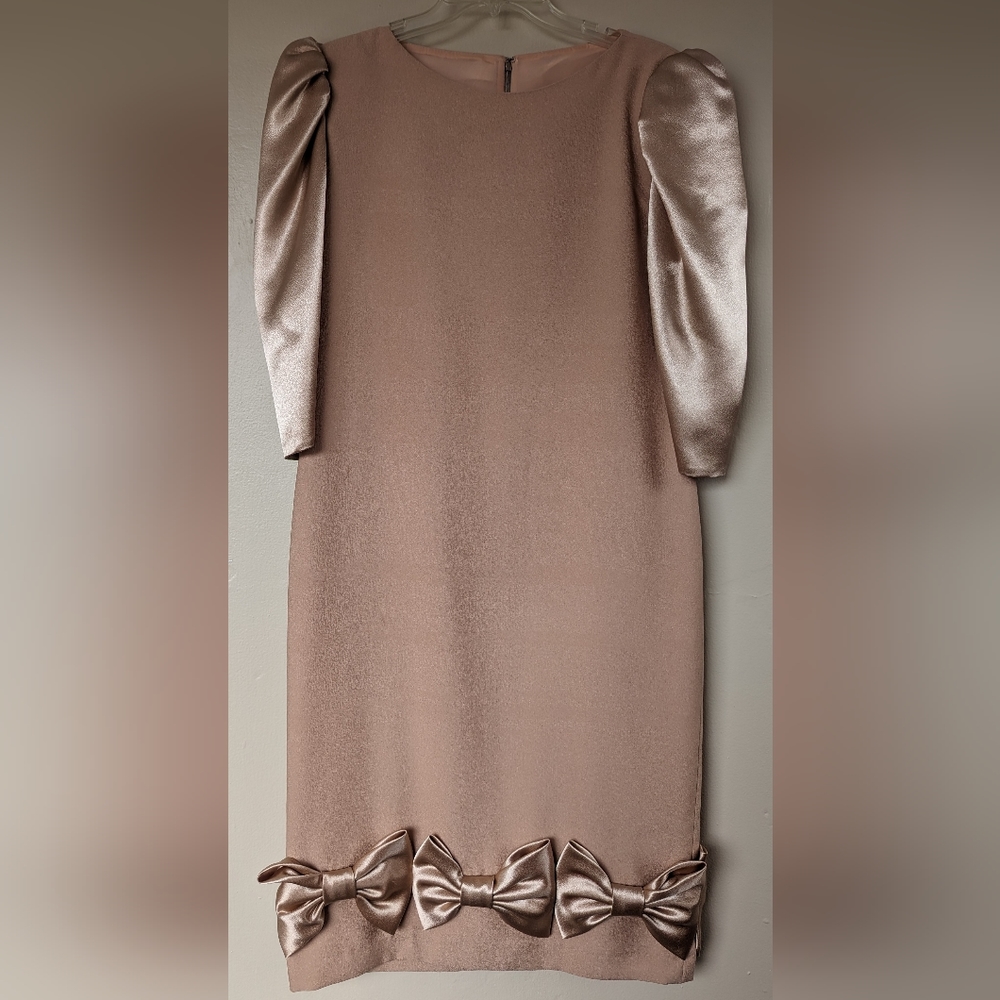 VINTAGE Claude Saint-Louis Couture Designer Dress/Gown, Pink Polysatin (SIZE L)
